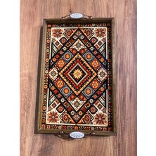 Color Craft Ahşap Çerçeveli Seramik Sunum Tepsisi 40X25 cm - Otantik Kulplu Hediyelik Tepsi