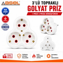 Asel 3'lü Yonca Golyat Priz | Çoklu Priz | Priz Çoğaltıcı | Fişli Priz | 3'lü Topraklı Priz