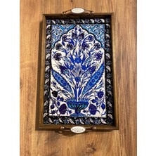 Color Craft Ahşap Çerçeveli Seramik Sunum Tepsisi 40X25 cm - Otantik Kulplu Hediyelik Tepsi