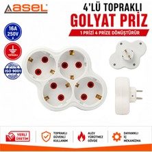 Asel 4'lü Papatya Golyat Priz | Çoklu Priz | Priz Çoğaltıcı | Fişli Priz | 4'lü Topraklı Priz