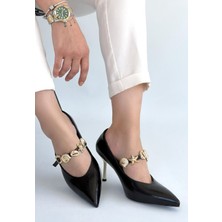 Conne Siyah Cilt Stiletto Ayakkabı