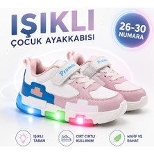 Promax Çocuk Işıklı Cırtlı Patik Spor Ayakkabısı 26-30 Beyaz Pembe