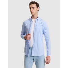 Pierre Cardin Erkek Mavi Çizgili Slim Fit Uzunkollu Gömlek 50320890-VR036