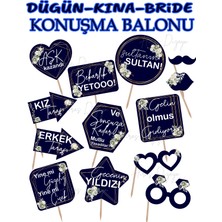 Hiras Dizayn 13 Lü Lacivert Çiçekli Düğün Nişan ve Kına Gecesi Eğlenceli Çubuklu Konuşma Balonu Bekarlığa Veda Bride To Be Fotoğraf Çekim El Pankartı