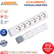 Asel 6'lı Topraklı Priz | Çoklu Priz | Priz Çoğaltıcı | 6'lı Grup Priz