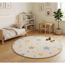Drsn Ticaret Yıldız Desenli Yuvarlak Çocuk Odası Halısı/paspası 100X100 cm – Dijital Baskılı, Yumuşak Dokulu Dekoratif Oyun Halısı