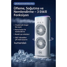 The Wlue Şarjlı Spreyli Buzlu Fan Vantilatör | Çift Fanlı Buharlı Hava Soğutucu | 120ML | Kumandalı | Salınım Özelliği