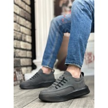 Arda BA0332 Merdiven Desen Bağcıklı Erkek Yüksek Taban Füme Cilt Spor Ayakkabı