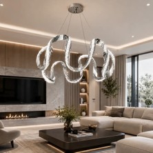 Reel Avize Cizgili Profil Badem 6lı Çift LED Avize Kristal Silikonlu - 3 Renk Kumandalı