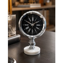 Sleep Nova Lüks Gümüş Mermer Kaideli Dekoratif Masa Saati – Modern Metal Roma Rakamlı Premium Salon & Ofis Saati