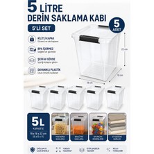 Akyüz Plastik 📦 5’li Kilitli Kapaklı 5 Litre Saklama Kabı 19X19X22 cm Plastik Şeffaf Organizer Set