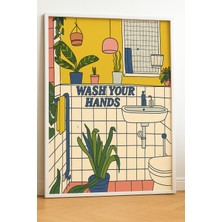 Nt Handmade Çerçeveli Uv Baskı Wash Your Hands Duvar Tablosu – Modern & Şık Banyo Wc Duvar Dekoru