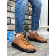 By Shoes BA0331 Bağcıklı Erkek Yüksek Taban Taba Süet Siyah Taban Spor Ayakkabı