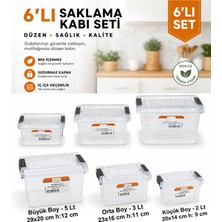 Akyüz Plastik 📦 6’lı 3 Boy Plastik Kilitli Saklama Kabı Seti Kapaklı Erzak Düzenleyici Şeffaf Kutu-2+3+5 Litre