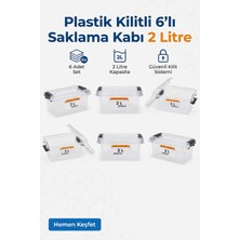 Akyüz Plastik 📦 6’lı 2 Litre Plastik Kilitli Saklama Kabı Seti Kapaklı Erzak Düzenleyici Şeffaf Kutu