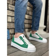 By Shoes BA0323 Boa Kalın Tırtık Yüksek Taban Beyaz Yeşil Bağcıklı Spor Erkek Ayakkabı