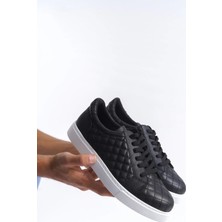 Arda SLW166 Prestige Bağcıklı Cilt Kapitone Desenli Erkek Günlük Sneaker Ayakkabı Bt Siyah