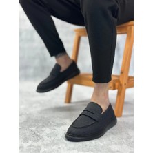 Arda Erkek AYAKKABIBA0355 Bağcıksız Keten Siyah Taban Klasik Corcik Erkek Ayakkabı
