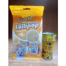 Crocus Tavuklu ve Yumurta Sarılı Kedi Lolipop 10 Adet+1 Adet Tavuklu Püre Kedi Konserve 85 Gram+1 Adet Tavuklu Kedi Çorbası 135 ml
