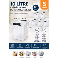 Akyüz Plastik 📦 5’li Kilitli Kapaklı 10 Litre Plastik Şeffaf Saklama Kabı 25X25 cm H: 27 cm Plastik Şeffaf Organi