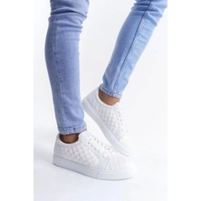 FASHIONLINE SLW166 Prestige Bağcıklı Cilt Kapitone Desenli Erkek Günlük Sneaker Ayakkabı Cbt - Beyaz