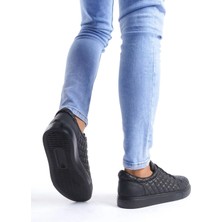 Arda SLW166 Prestige Bağcıklı Cilt Kapitone Desenli Erkek Günlük Sneaker Ayakkabı St Siyah