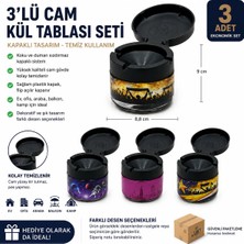 Akyüz Plastik 🚬 3 Adet Kapaklı Cam Kül Tablası Seti Kokusuz Masa Balkon Araba Ofis Küllüğü