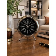 Sleep Nova Lüks Gümüş Metal Dekoratif Masa Saati – Modern Roma Rakamlı Vintage Ayaklı Salon & Ofis Saati