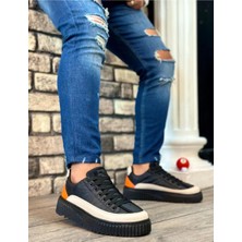 By Shoes BA0801 Boa Yüksek Taban Siyah Paraşüt Kumaş Turuncu Cilt Detaylı Erkek Ayakkabı