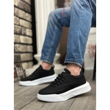 Arda BA0332 Merdiven Desen Bağcıklı Erkek Yüksek Taban Siyah Cilt Beyaz Taban Spor Ayakkabı