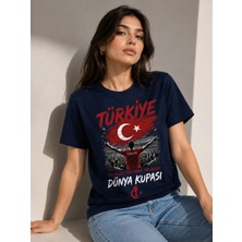 Enb1r Moda Dünya Kupası Türkiye Baskılı Lacivert Unisex Tek Millet Tek Yürek Futbol Taraftar T-Shirt