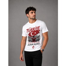 Enb1r Moda Dünya Kupası Türkiye Baskılı Beyaz Unisex Tek Millet Tek Yürek Futbol Taraftar T-Shirt