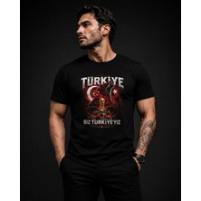 Enb1r Moda Türkiye Taraftar Tişörtü Unisex Ay Yıldız Bozkurt Baskı Detaylı Siyah Premium T-Shirt