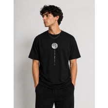 Enb1r Moda Ay Baskılı Japon Stil Streetwear Siyah/beyaz Premium T-Shirt