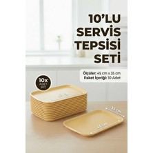 Akyüz Plastik 10 Adet Tray 45 cm Plastik Servis Tepsisi, Sunum Tepsisi-45 cm x 35 Cm-Bej