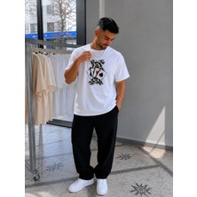 Enb1r Moda Kart ve Gül Baskılı Unisex Beyaz Basic T-Shirt