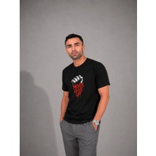 Enb1r Moda Kırmızı Siyah Motivasyon Baskı Detaylı Siyah Unisex T-Shirt