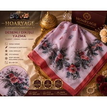 Hoaryage Zarif Çiçek Desenli Dikişli Yazma Tülbent Yemeni Fular Eşarp 80X80 cm