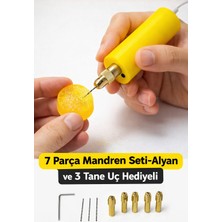 MurayTekno USB Mini Drill Matkap Seti ,7 Parça Mandren Seti, 3 Adet Mikro Matkap Ucu , Hassas Delme , Dıy,sarı