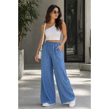 Lodi Yeni Sezon Tensel Kumaş Beli Lastikli Bol Paça Rahat Kesim Denim Pantolon