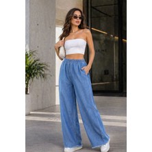 Lodi Yeni Sezon Tensel Kumaş Beli Lastikli Bol Paça Rahat Kesim Denim Pantolon