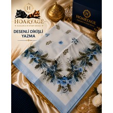 Hoaryage Zarif Çiçek Desenli Dikişli Yazma Tülbent Yemeni Fular Eşarp 80X80 cm