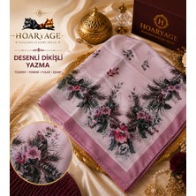 Hoaryage Zarif Çiçek Desenli Dikişli Yazma Tülbent Yemeni Fular Eşarp 80X80 cm