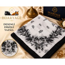 Hoaryage Zarif Çiçek Desenli Dikişli Yazma Tülbent Yemeni Fular Eşarp 80X80 cm