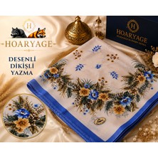 Hoaryage Zarif Çiçek Desenli Dikişli Yazma Tülbent Yemeni Fular Eşarp 80X80 cm