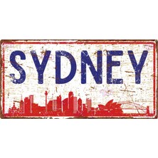 AYNED Print Eskitme Görünümlü Sydney Ahşap Tabela – Retro Şehir Levhası