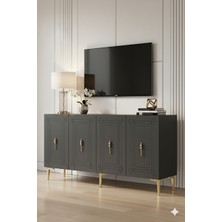 Yumedi Design KA1539AG - Zülbia Konsol, Tv Sehpası, Çok Amaçlı Dolap ve Kahve Köşesi 150CM Antrasit-Gold