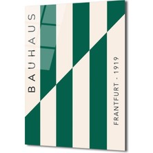 GLAZELLA Bauhaus Yeşil Çizgili Sanat Cam Tablo - Modern Duvar Dekoru