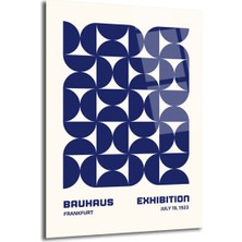 GLAZELLA Bauhaus Sergisi Temalı Mavi Soyut Geometrik Cam Tablo