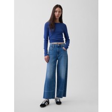 Gap Kadın Mavi High Rise Stride Wide-Leg Ankle Jean Pantolon
